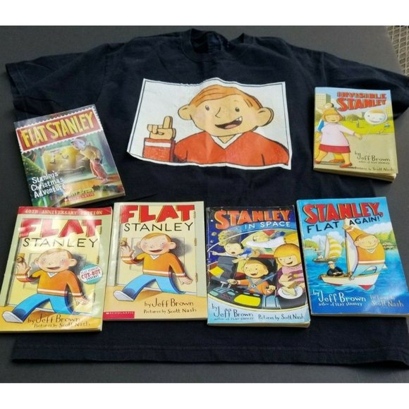 Flat Stanley Books by Jeff Brown + T-Shirt - Picture 1 of 12